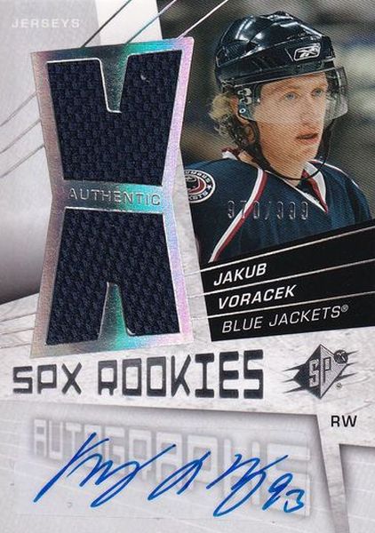 AUTO jersey RC karta JAKUB VORÁČEK 08-09 SPx Rookies Autographs /999